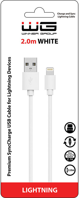 WG Datový kabel USB-A_Lightning, 2,4 A, bílý, 2 m
