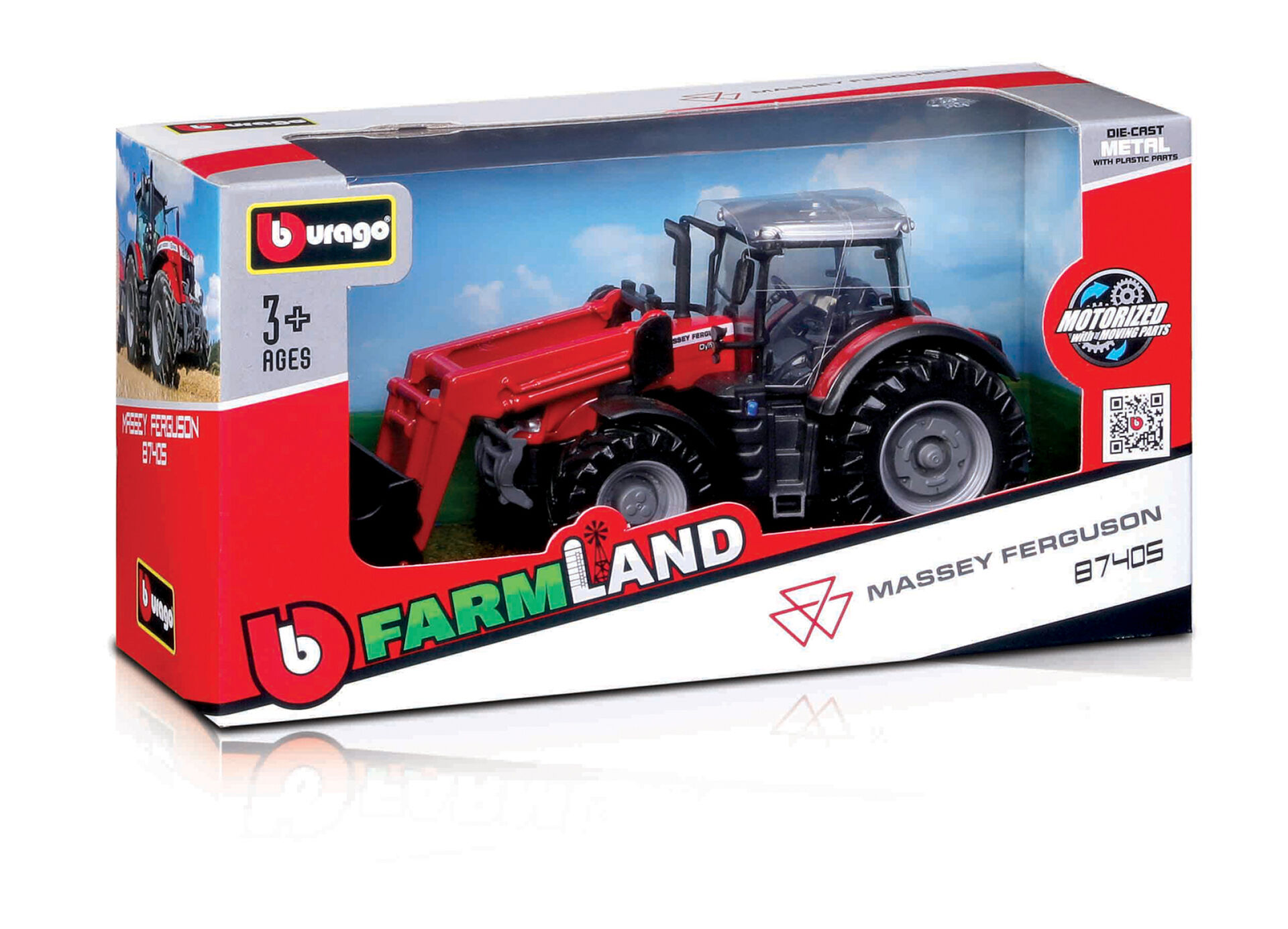 Bburago FarmLand Traktor s předním nakladačem 10 cm - na setrvačník / VB / VV