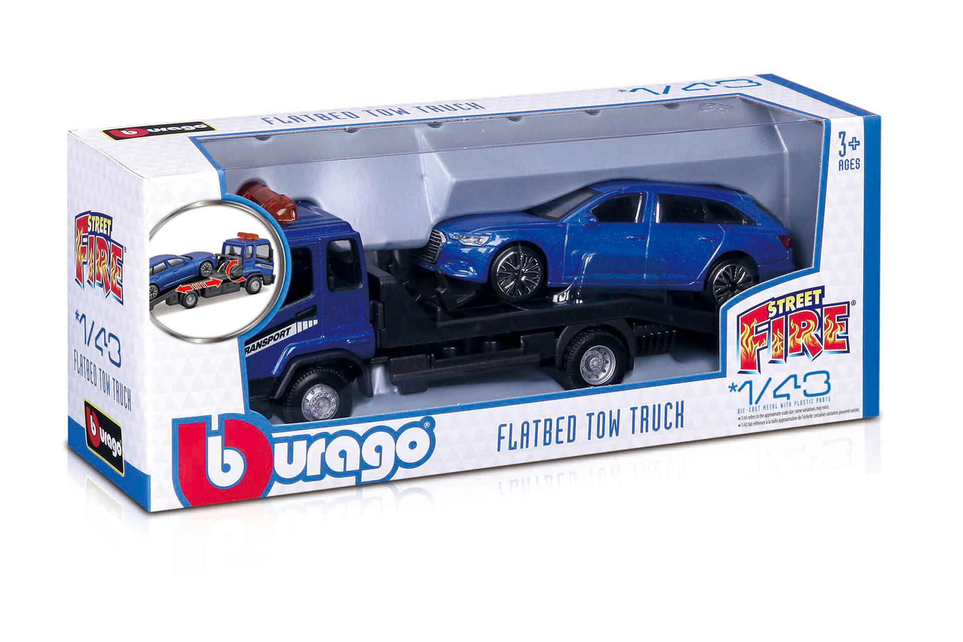 Bburago Flatbed Transort a Tow Truck Street Fire 1:43 / VB / VV