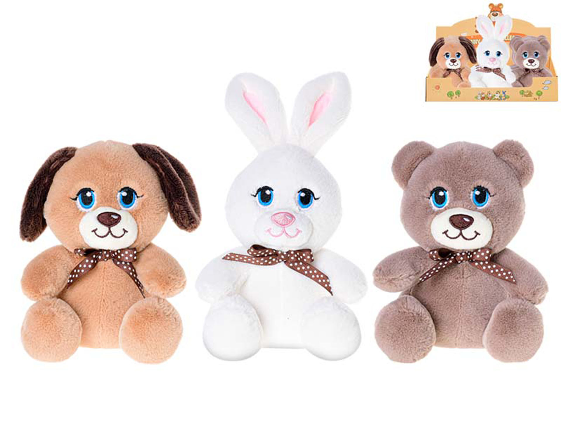 Zvířátko plyšové s mašlí 15 cm - sedící / VB / VV