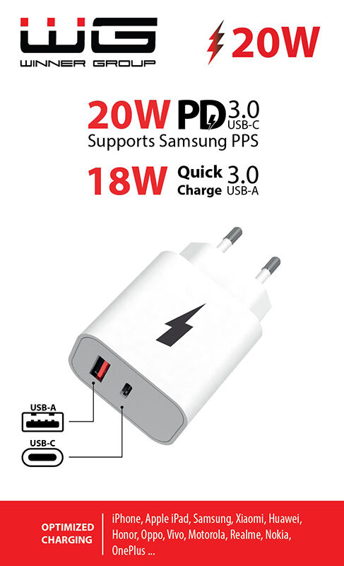 WG Síťová nabíječka USB-A, type-C, až 20 W