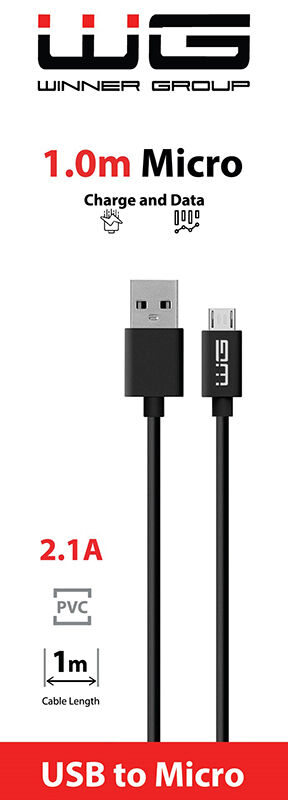 WG Datový kabel USB-A_micro-USB, 2,1 A, černý, 100 cm