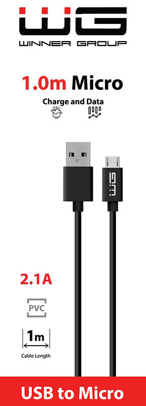 WG Dátový kábel USB-A_micro-USB, 2,1 A, čierny, 100 cm