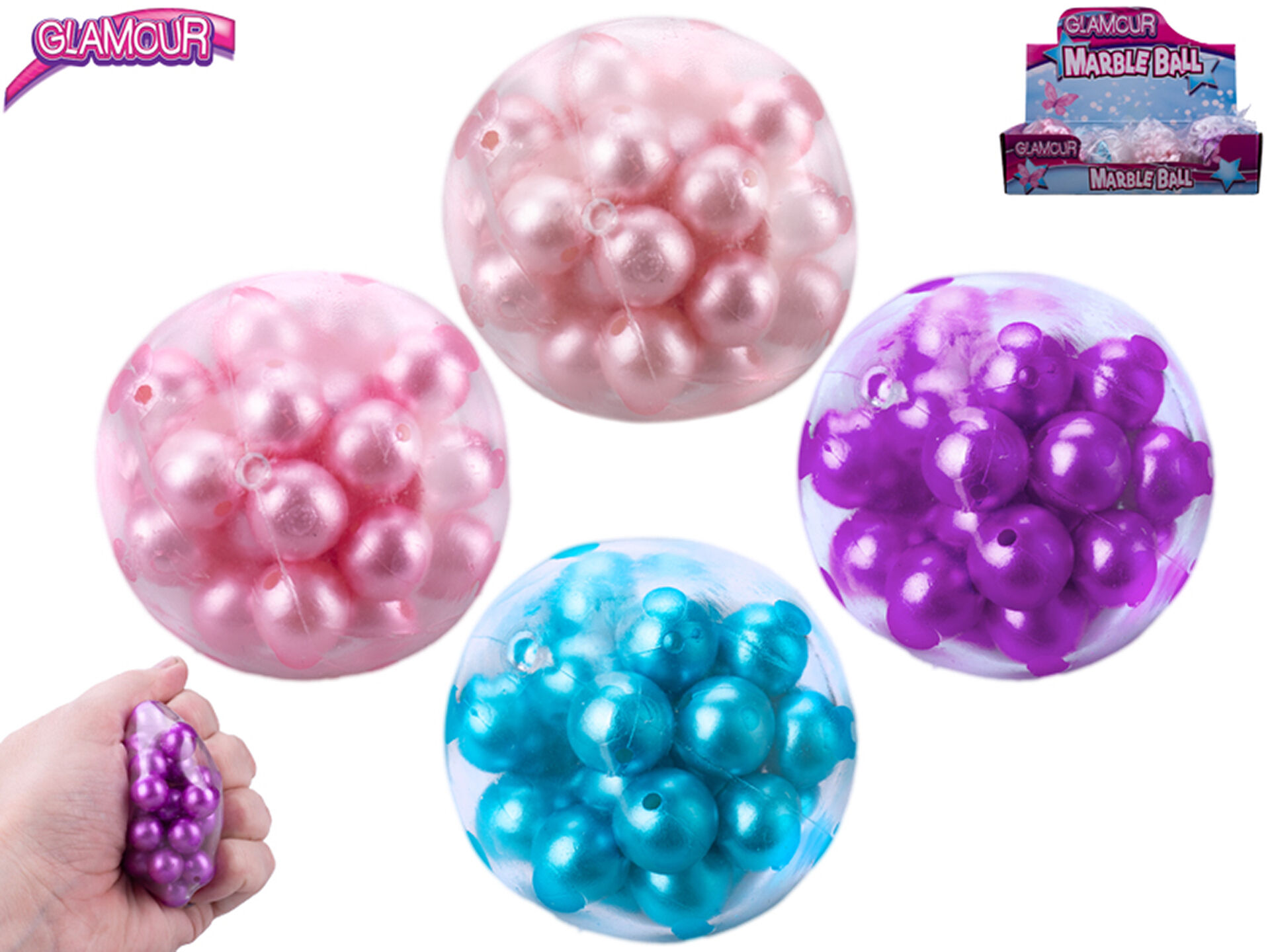 Glamour antistresový míček s křupajícími kuličkami 5 cm / VB