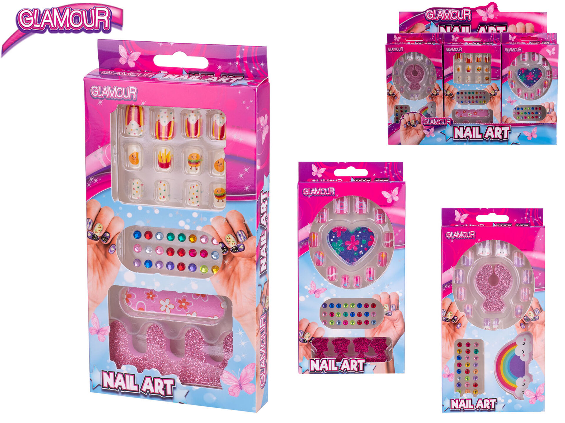 Glamour sada nalepovacích nehtů s diamanty a doplňky v krabičce / VB / VV