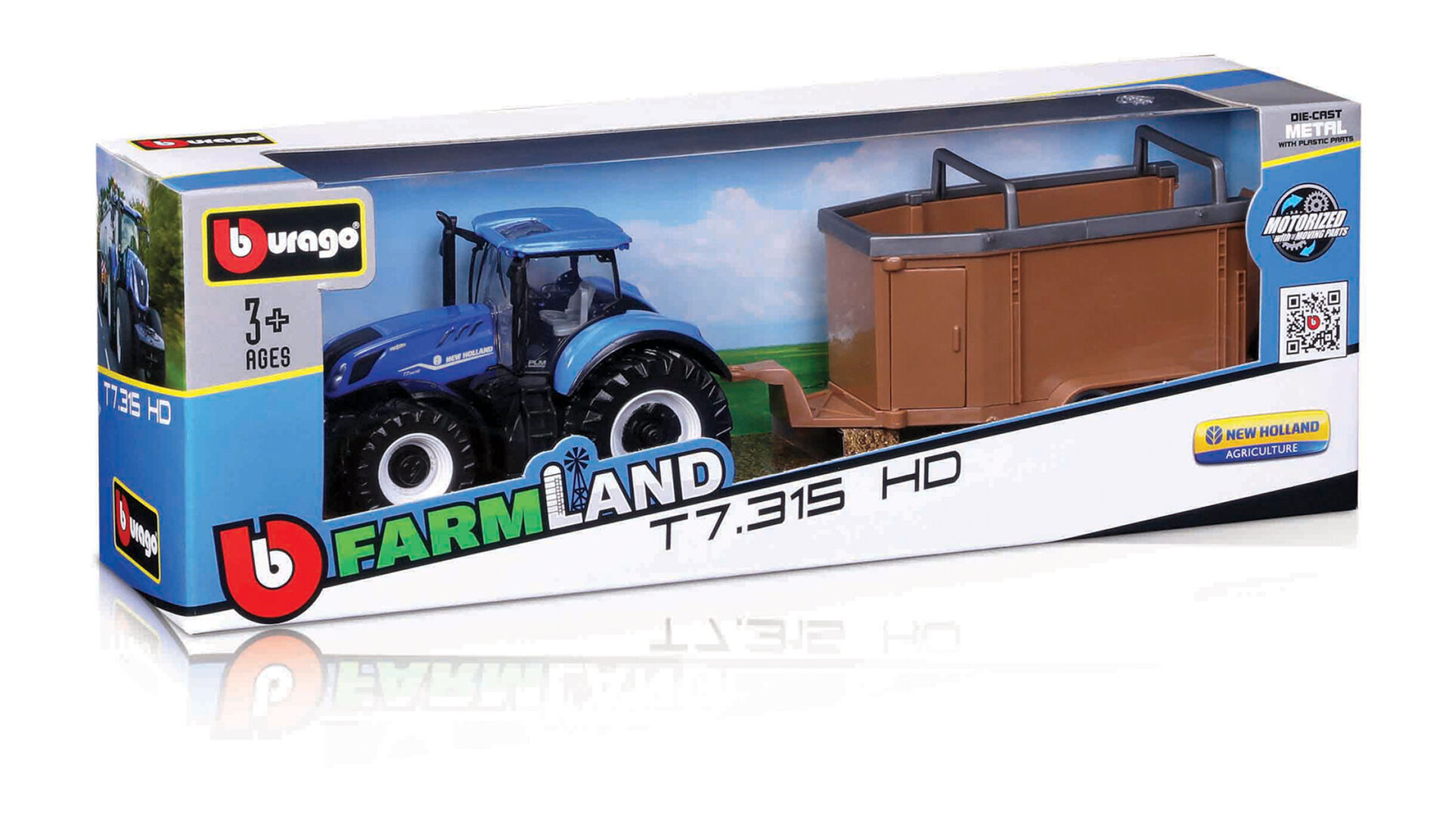 Bburago FarmLand Traktor s vlečkou 10 cm - na setrvačník / VB / VV