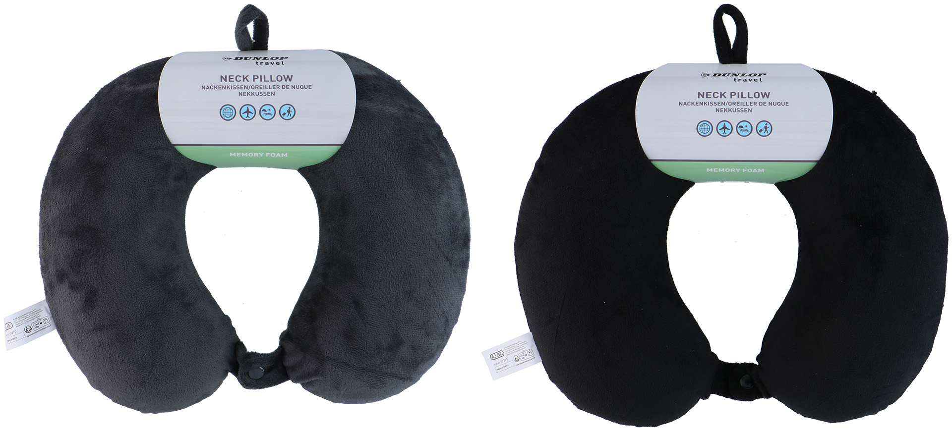 DUNLOP Cestovní polštářek z paměťové pěny černý/šedý