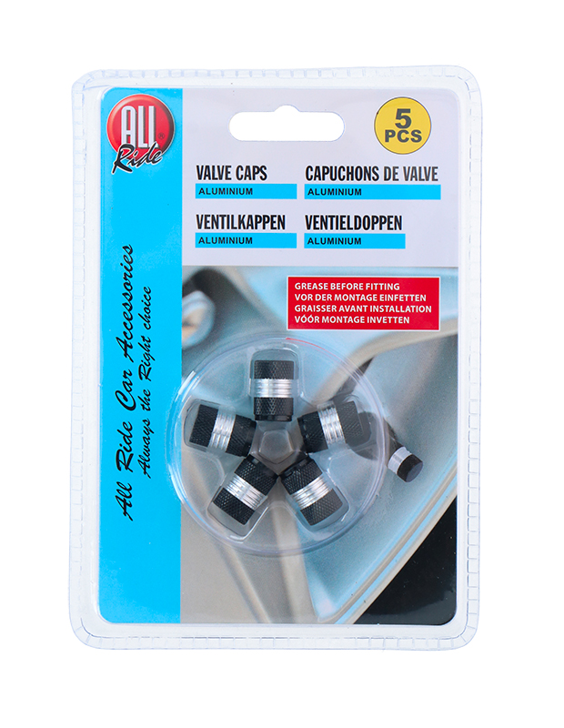 ALLRIDE Čiapočky na ventilčeky čierno-strieborne, 5 ks