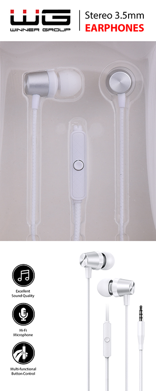 WG Fülhallgató mikrofonnal, in-ear, jack 3,5 mm, fehér