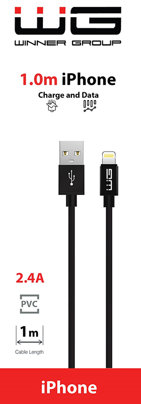 WG Adatkábel USB-A_Lightning, 2,4 A, fekete, 100 cm