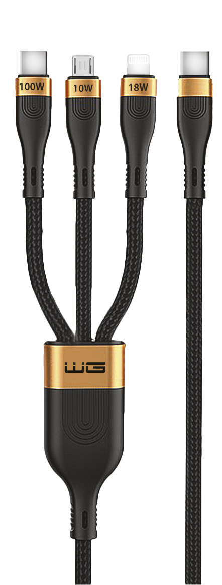 WG Adatkábel type-C_type-C/Lightning/micro, 5 A, fekete, 150 cm