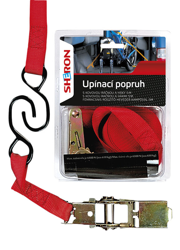 SHERON Upínací popruh s račňou + háky 5 m
